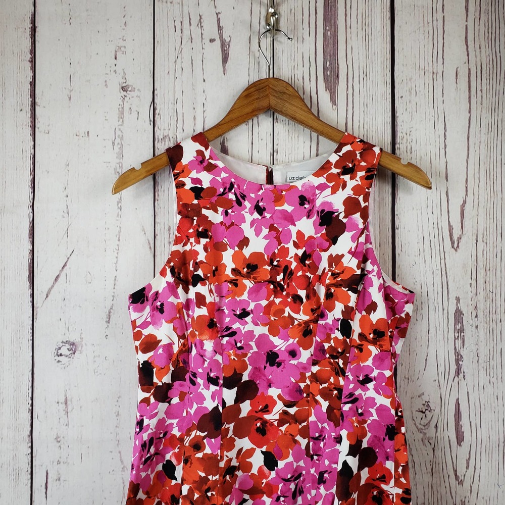 Liz Claiborne Dress Womens Size 4 Floral A Line Sleeveless Cotton Pink